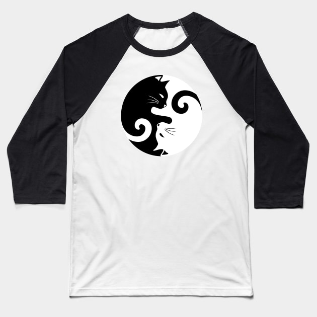 Ying Yang Cats - Black and white Baseball T-Shirt by MellowGroove